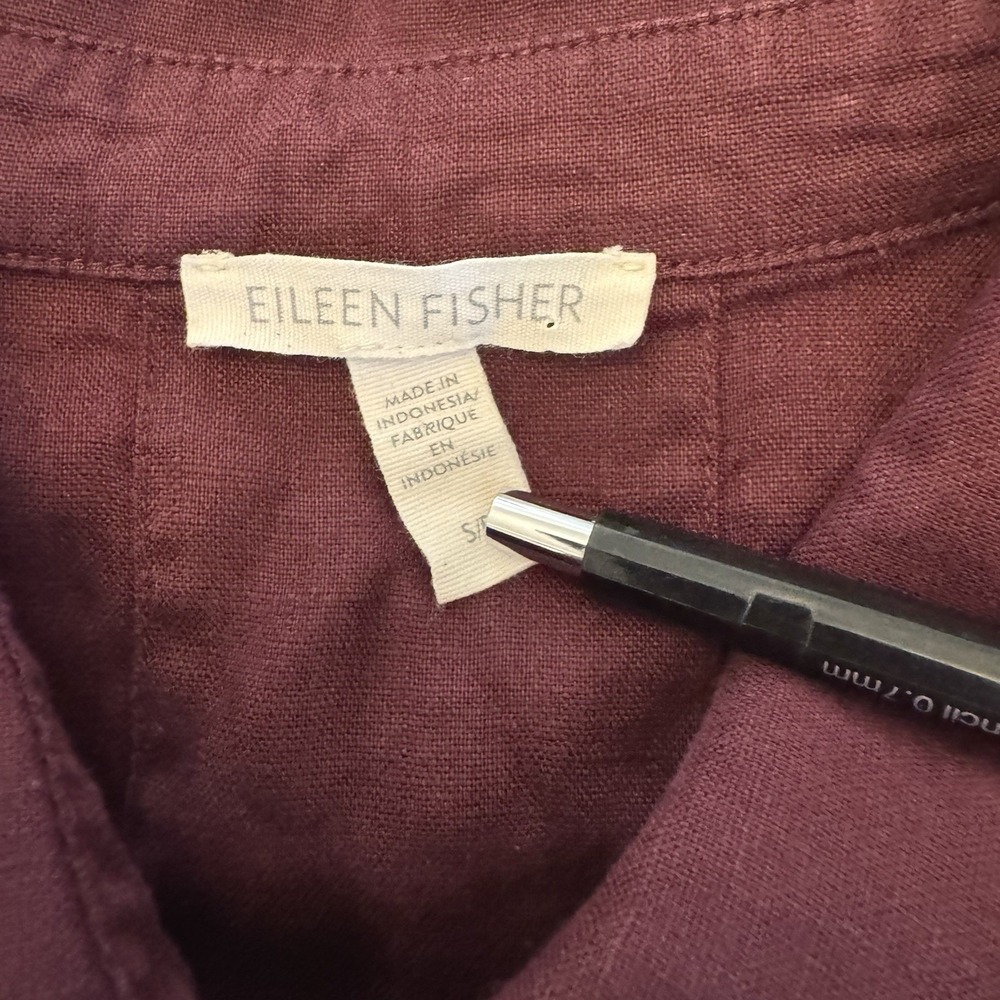 Eileen Fisher Delave Linen Button Down Shirt Small Burgundy Plum Short Sleeve - Picture 5 of 8